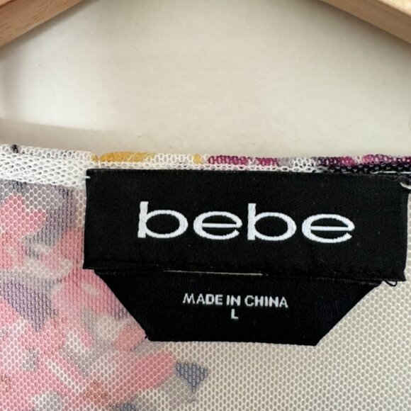 Bebe Cropped Floral Mesh wrap long sleeve blouse, Size L - Picture 3 of 4